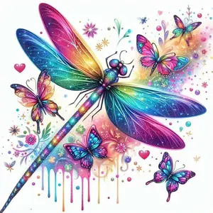 5D DIY Full Drill Round Diamond Painting - Diamond Art Kit Dragonfly Butterfly Mosaic, Canvas - DIY Wall Art, Home Decor, Suitable for Halloween, Christmas, Birthday and Anniversary Gifts