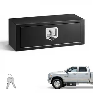 【fathersdaygift】VEVOR Underbody Truck Tool Box, 27 x 10 x 10 Inch Heavy Duty Steel Trailer Storage Box with Lock & Keys, Waterproof Trailer Storage Organizer Under Body Chest with T-Handle for Truck, Van, SUV, Black