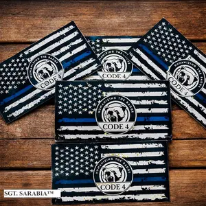 5 Piece Thin Blue Line Stickers, (Free Red Card & 2 Skulls) Code 4 Vinyl Waterproof Decals Truck Decal