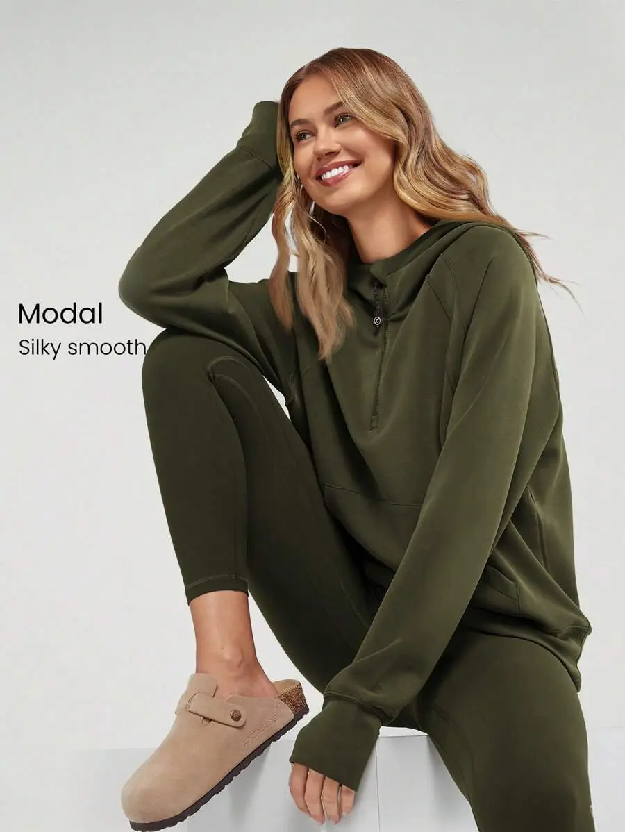 GLOWMODE Modal Silk Touch Oversized Long Sleeve Half-Zip Sweatshirt  Spring Summer
