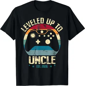 I Leveled Up to Uncle 2026 Promoted to First Time New Uncle T-Shirt Pure Cotton Graphic Tees Menswear Top: Gifts for Men & Women