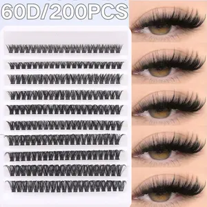 200Pcs Cluster Design Lashes 60D Balck Individual Lashes Mix 8-16mm Lengths D Curl Lash Extensions Clusters Lashes DIY Eyelash Extension At Home Lash Clusters, False Lash Extensions