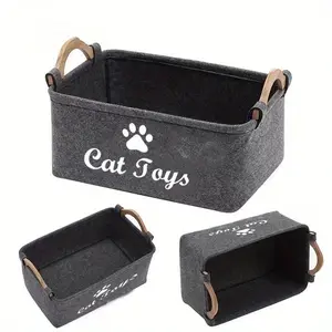 1Pc Stylish Felt Pet Toy Storage Basket - Durable Home Organizer for Cat & Dog Toys, Dirty Clothes, and Cleaning Supplies - Letter Print Design