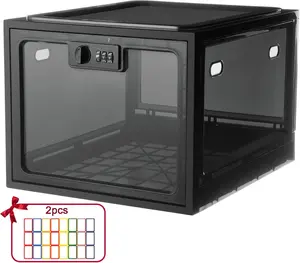 Combination Lock Boxes for Personal Items, Lockable Storage Box for Office Locker/School/Medicine/Snacks/Phone Jail/Electronics/Home (1 Pack/Black)