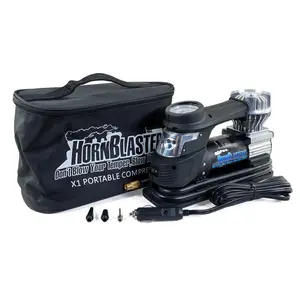 HornBlasters X1 Portable Air Compressor Vehicle Tire Inflator with LED Work Light & Carrying Bag Included 12V DC 15A 120PSI