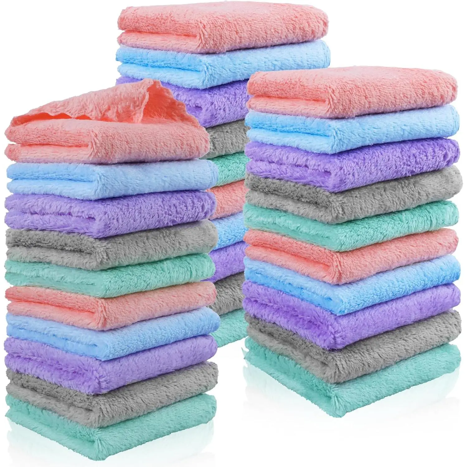 30 Pack Reusable Coral Fleece Microfiber Makeup Remover Cloths (7x7 in) - Water-Only, Soothing, Exfoliating for Sensitive & All Skin Types, Gently Removes Mascara, Quick-Drying, Soft Cleansing for Adult Family Use, Cosmetic, Gentle