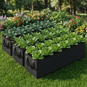 Large 6/8-compartment black divider garden bed set; elevated garden beds—durable, weather-resistant rectangular planting boxes with plant supports; ideal for indoor and outdoor use, vegetable and potato gardening, gardening supplies and equipment, spring