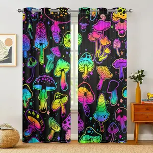 Mushroom Print Curtain, 2 Counts/set Semi Blackout Curtain, Colorful Decorative Window Curtain, Home Decoration Curtain for Living Room Bedroom Office Decor, Window Drapes