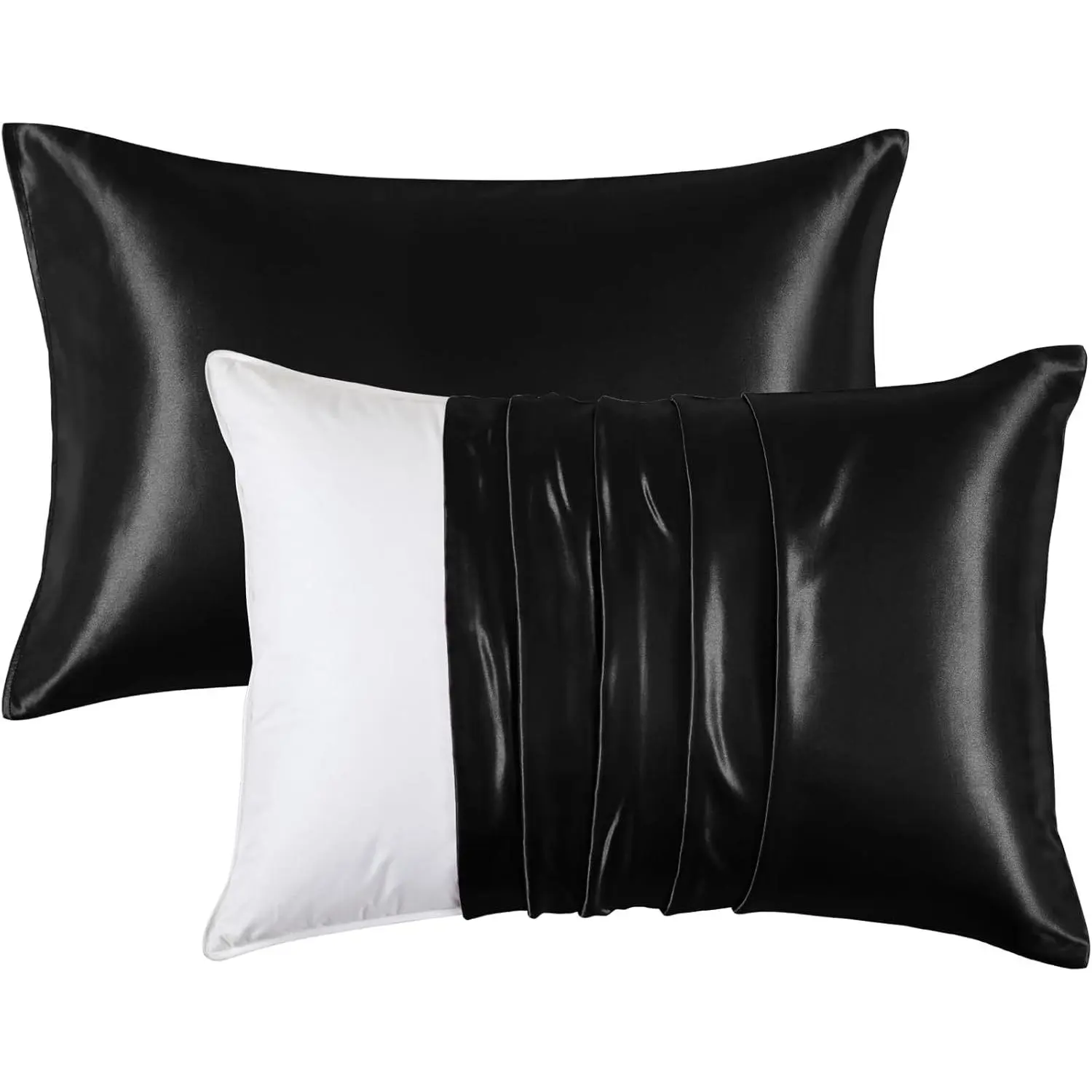 High-Quality Solid 2-Pack Satin Pillowcases (20 inches x 26 inches Standard Size) - Wrinkle-Resistant, Fade-Resistant, Durable, Envelope Closure, Silk-Like Soft Covers for Hair Protection, Skin Care, Machine Wash, Low Heat Drying Compatible
