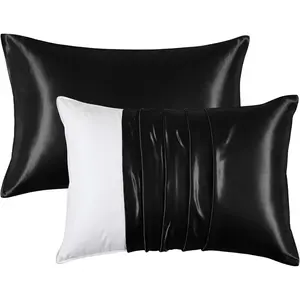 Satin Pillowcases for Hair and Skin - Black Standard Size PIllow Cases 2 Pack - Similar to Silk Pillowcases with Envelope Closure - Soft Silky Pillow Covers for Him or Her