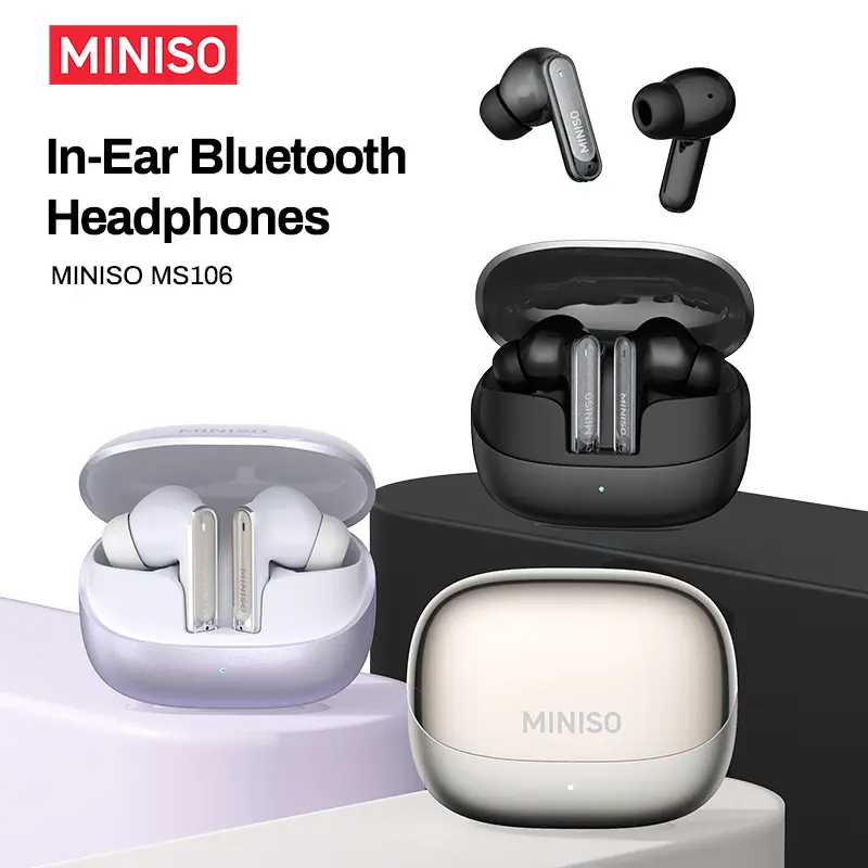 MINISO MS106 Wireless Earbuds with Bluetooth 6.0, In-Ear Design, Waterproof, Built-In Microphone, Suitable for Sports & Office, Bluetooth Connectivity Wireless Headphones for Audio Calls & Gaming