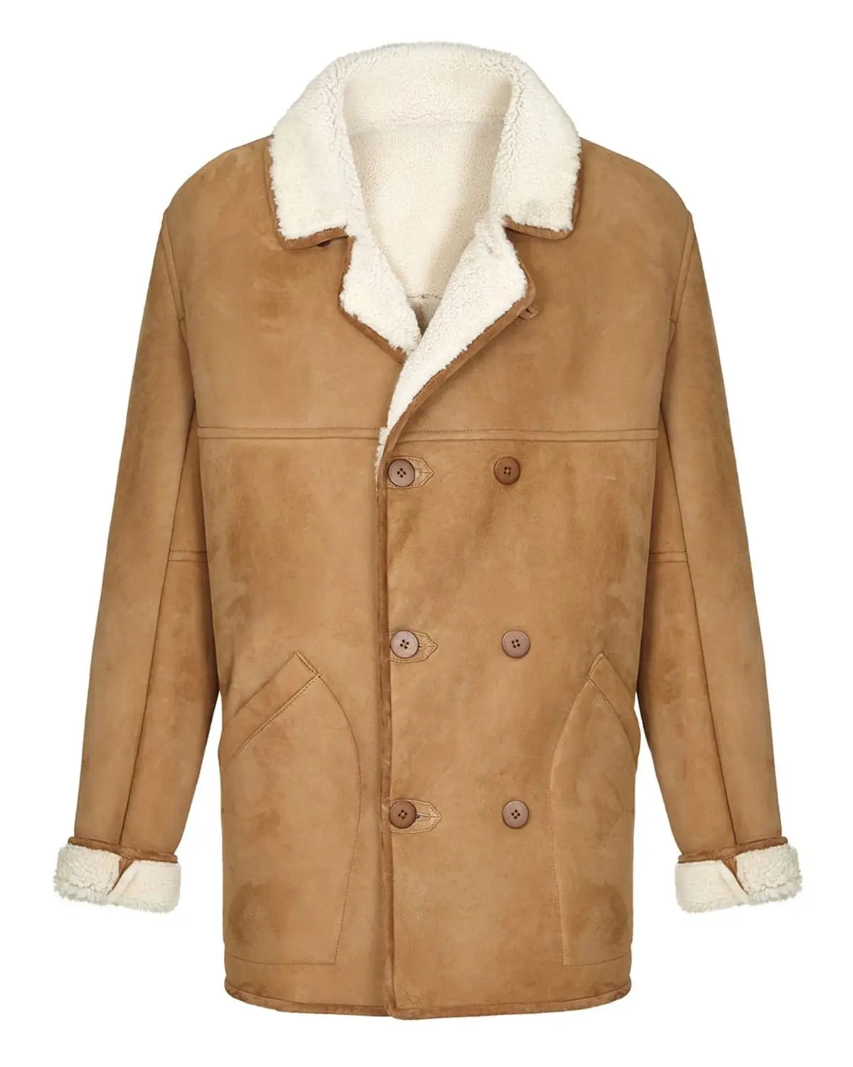 MotorCycleJackets Men's Camel Brown Fur Shearling Real Leather Duffle Coat