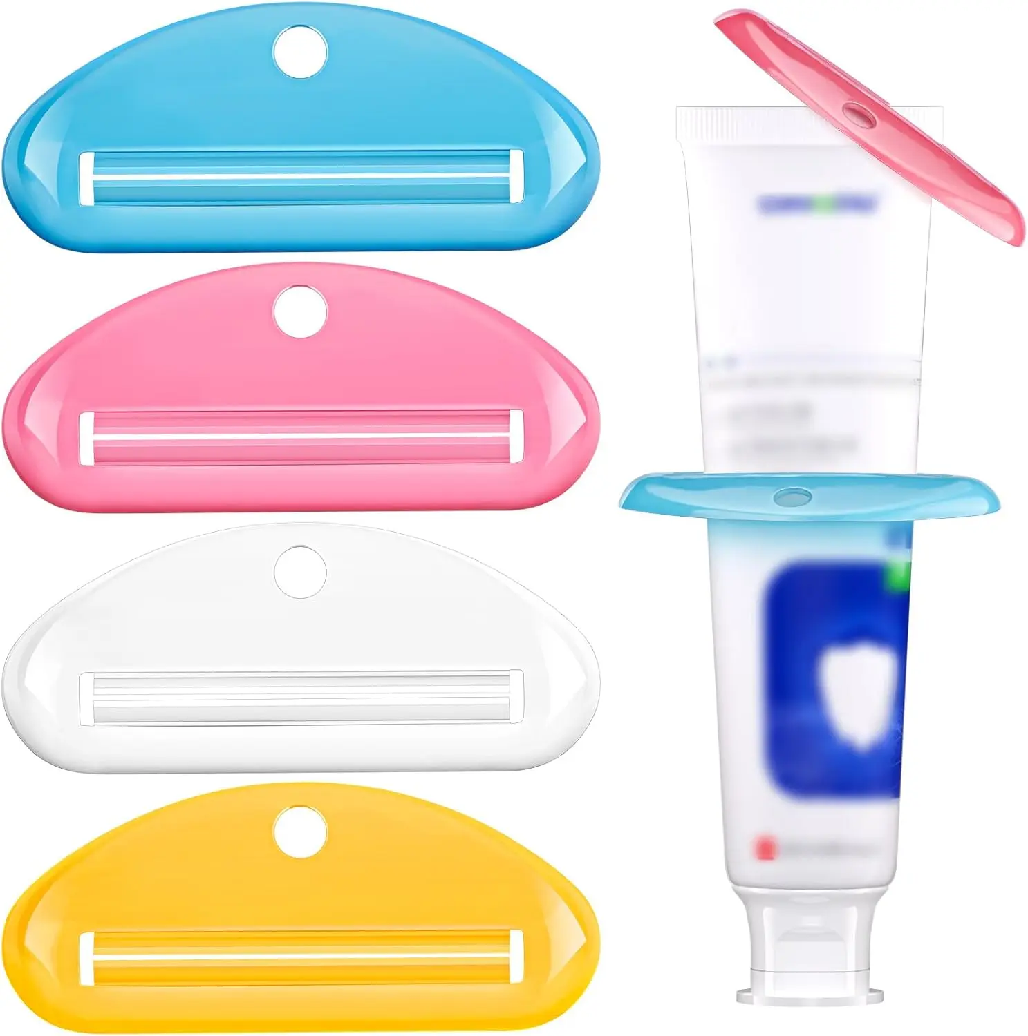 Toothpaste Squeezer 4PCS, Colorful Plastic Tube Roller Dispenser, Wall Hanging Bathroom Tool for Toothpaste, Facial Cream and Cosmetics