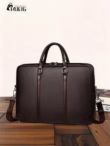 Men's PU Leather Briefcase Messenger Bag, Large Capacity Computer Laptop Shoulder Bag, Business Office Commute Travel Gift, Travel Essentials