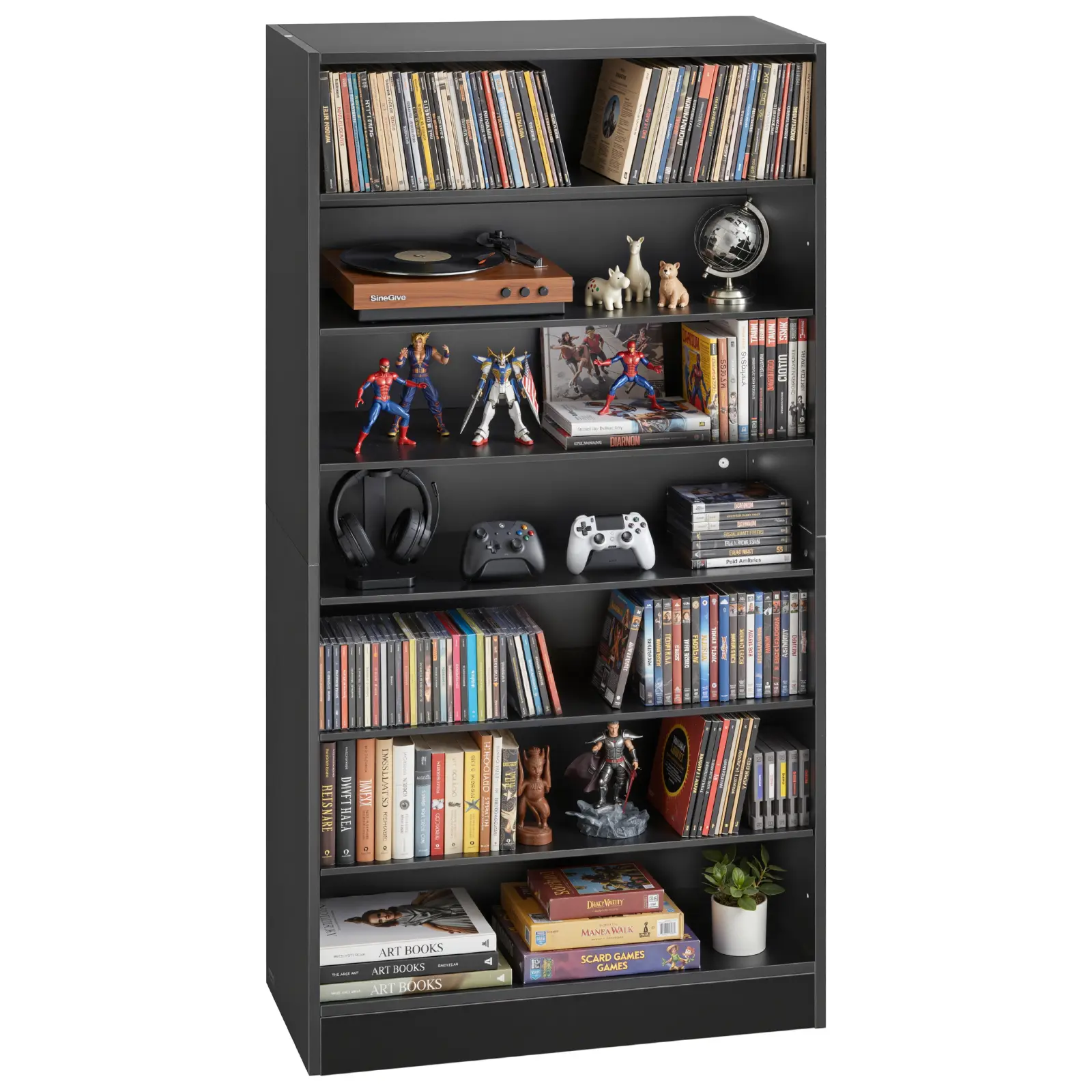 【SummerFinds】VEVOR Stable Freestanding 7-Tier Media Display Shelf Living Room Furniture, 27.56x11.81x55.12in Storage System Shelf Organizer for DVDs, CDs, Books, Games, Collectibles, Home Library, with Kraft Paper Labeling Stickers & Assembly Hardware