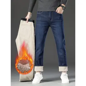Winterflex, Men's Winter Warm Fleece-Lined Jeans - Thick, Stretchable Straight-Leg Denim in Solid Color
