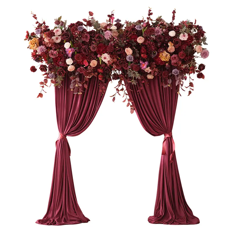 S-A9058 Burgundy Artificial Rose Peony Hanging Rows, 5.90*1.96ft Flower Floral Foam Decor, Wedding Backdrop Supplies for Festive & Home Use