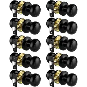 10 Pack Matte Black Non-Locking Interior Door Knobs, Round Keyless Reversible Door Handles for Hallway Closet Left/Right Handed Doors