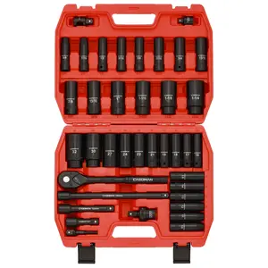 #Summervibes CASOMAN 1/2" Drive Master Impact Socket Set, 38 Piece Deep, Standard SAE (3/8" To 1-1/4") & Metric (10-32 mm) Sizes, Includes Extension Bar (3, 5, 10-inch), Adapters & Ratchet Handle, CR-V