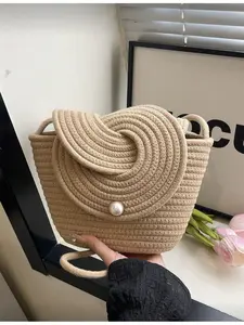 2026 New French Style Small Weave Women's Handbag Summer Beach Vacation Bag Large Capacity Handheld Vegetable Basket Holiday Style Straw Bag Bohemian Crossbody Bag