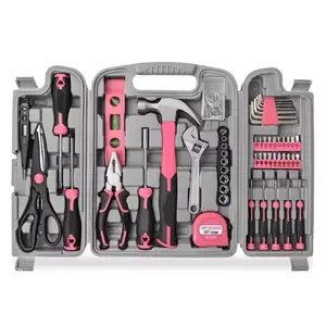 54pc Pink Home DIY Repair Tool Kit Set. Women Ladies Beginner Complete Hand Tools in A Portable Toolbox Case for The Household and Office Home Maintenance Kit Wrench Set