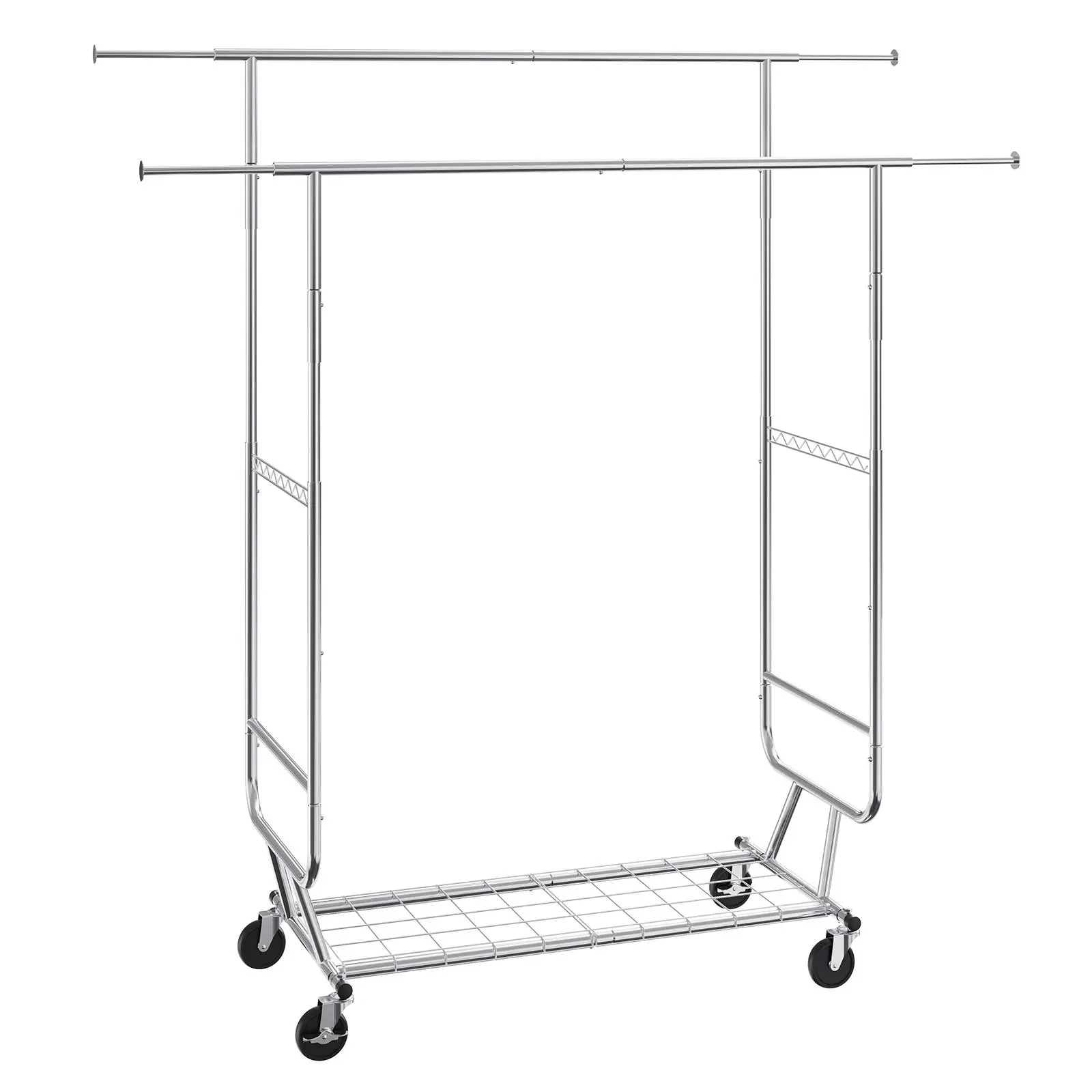 【Summerfinds】VEVOR Heavy Duty Clothes Rack, Double Hanging Rod Clothing Garment Rack for Hanging Clothes, Adjustable Height and Extendable Length Clothing Rack with Bottom Storage Area, 600 lbs Load Capacity Accessories Laundry