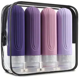 4 Packs Travel Bottles For Toiletries, Tsa Approved 3oz Portable Travel Bottles, Leak Proof Squeezable Silicone Travel Size Containers, Travel Accessories With Clear Toiletry Bag, Living Room Home Bedroom Bathroom House Decor, Travel Stuff, Wedding