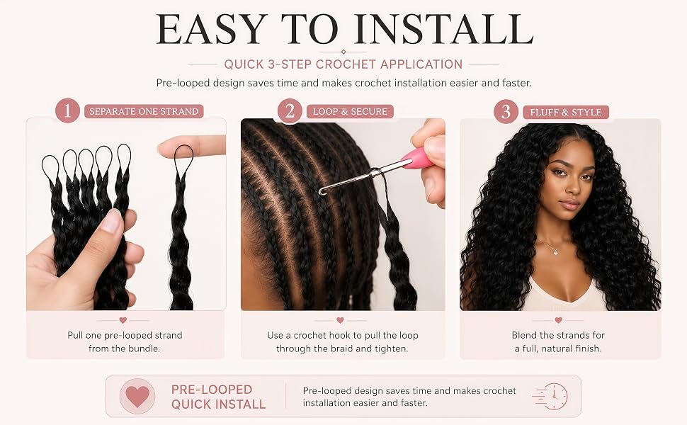 Human Crochet Hair for Black Women Feather Miracle Knots Crochet Human Hair  60g Invisible Crochet Human Hair, Lightweight, Pre-separated 50strands deep wave feather crochet hair extension