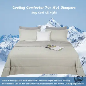 Beige Summer Quilt Cooling Comforter for Hot Sleepers - Lightweight Cooling Blanket, All-Night Stay Cool Soft Breathable Bedding for Cozy Bedrooms, Washable Blankets