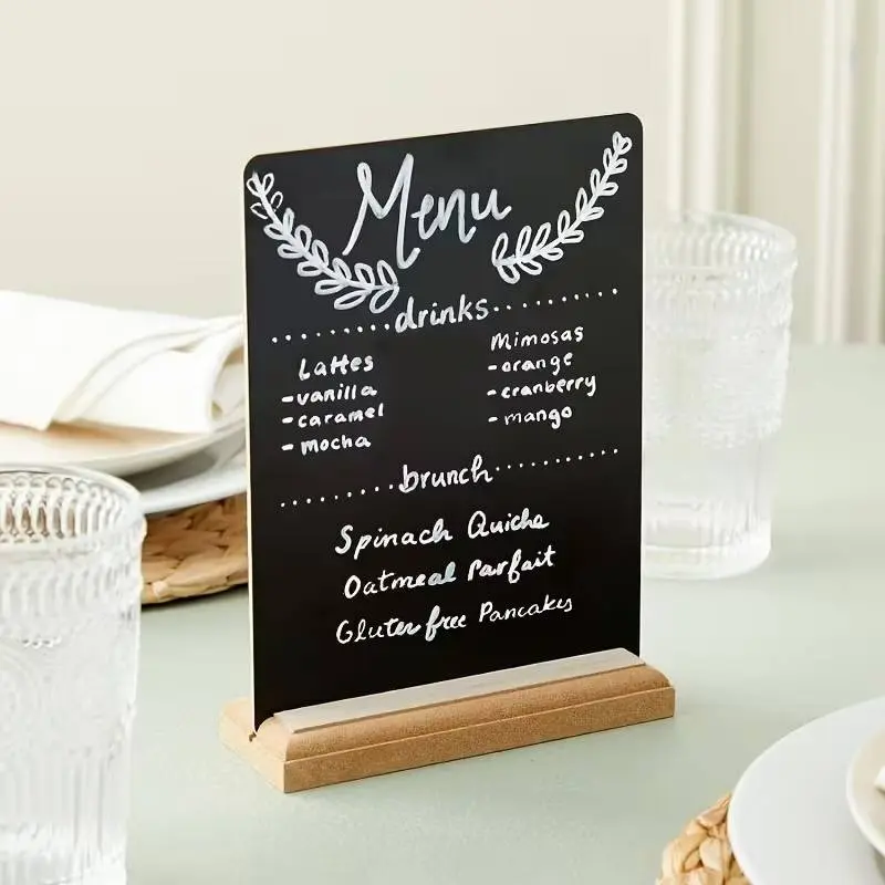 Mini A5 Wooden Blackboard Message Board, Stylish Tabletop Display Sign for Restaurants, Reusable Chalk Style, Natural Wood Grain Frame, Chalkboard Signs
