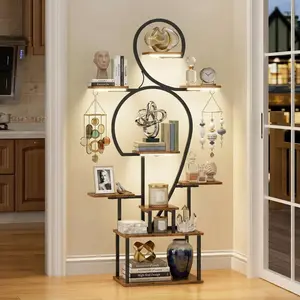 Tall Storage Shelf with Lights – Modern Bookshelf Organizer & Display Rack for Bedroom Apartment Living Room summerwins