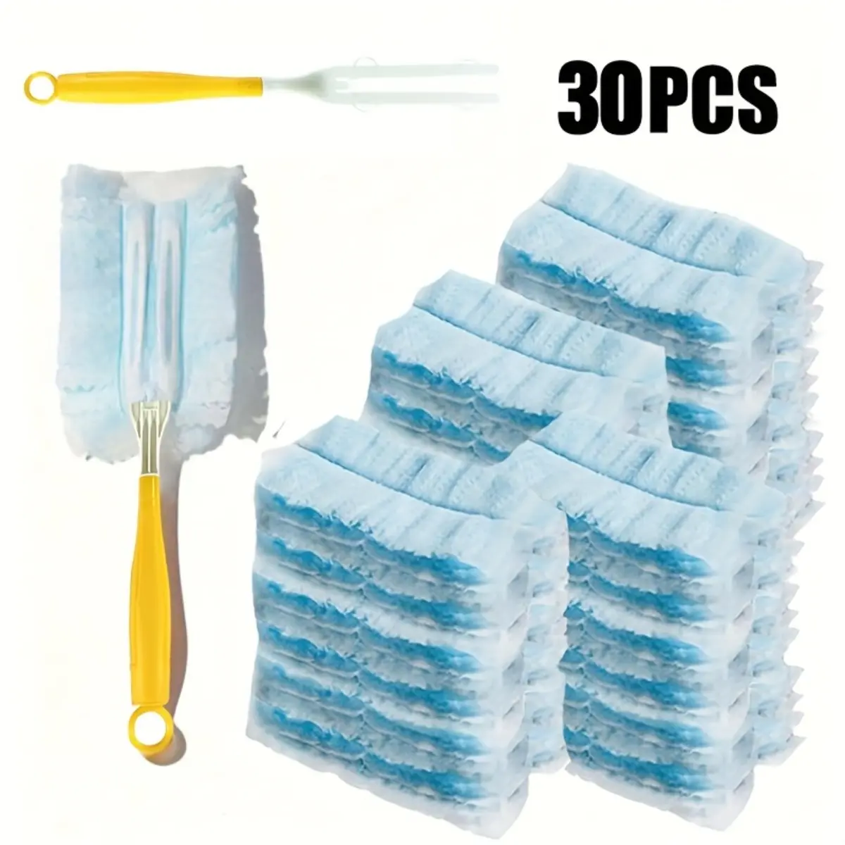 30PCS Dusting Duster Refills with Handle, Disposable Electrostatic Cleaning Duster for Daily Housekeeping, Car Interior Dust Removal, Furniture Care, Household Cleaning Tool, Home Cleaning Accessory Tool, Electrostatic Duster Cloths