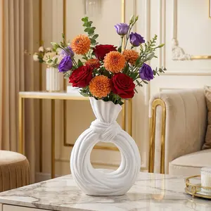Modern Minimalist Round Knot Design Vase, Resin Material, Home Desktop Decor, Bathroom Vase, Decorative Flower Vase, Suitable for Family, Hotel, Restaurant