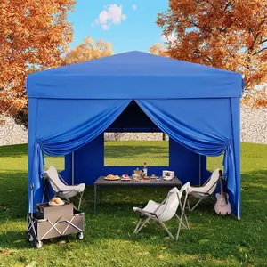 Garvee 10x10 Pop Up Canopy Tent with 4 SideWalls, Easy Up Canopy with 3 Adjustable Height, Outdoor Sun Shade with 4 Sandbags & Carrying Bag for Camping, Parties,Outdoor Events-Blue