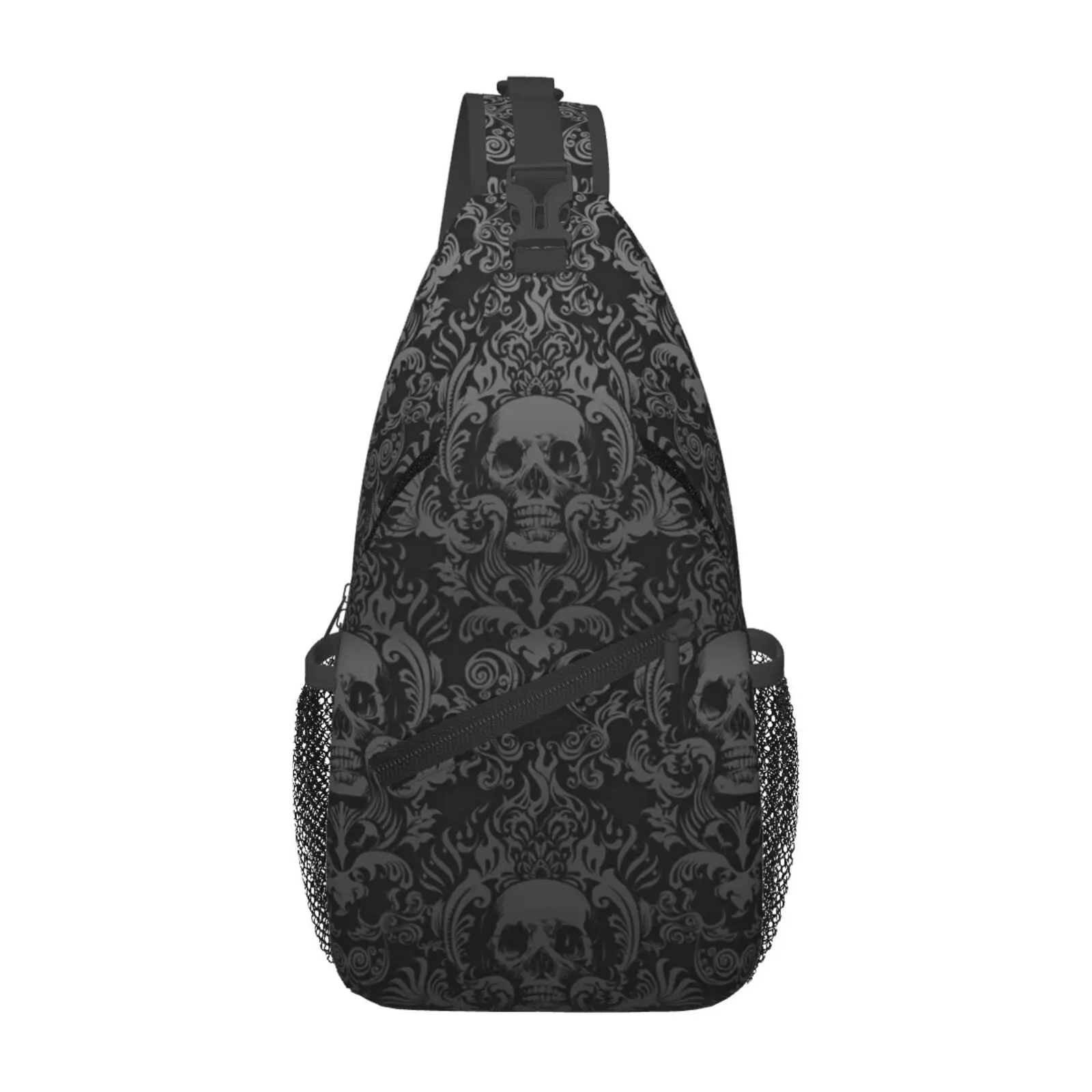 Men's All-Over Skull Print Crossbody Chest Bag - Multi-Function, Foldable, Large Capacity, Fashionable, Durable Hiking & Shoulder Bag for Shopping, Leisure Travel, Work, All Over Print, Crossbody Chest Bag Keeps Hands Free, Breathable Strap Keeps Cool