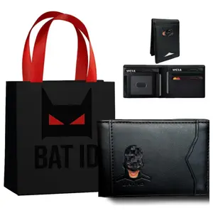 Leather BAT ID RFID Wallet - Stylish Superhero Design Durable Bifold Wallet with 10 Card Slots, Cash Compartment and Iconic Logo Halloween Gift 1 PCS