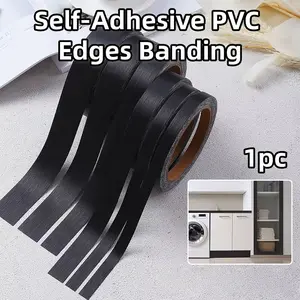 10meters 1pc Self-Adhesive PVC Edges Banding, Furniture Refurbishment Decorative Desktop Sticker,Cabinet Door Bathroom Pure Black Grain Decal,Self-Adhesive Stickers for Renovating Old Furniture