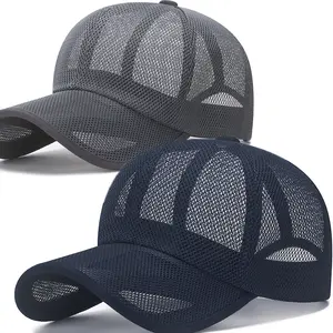 2pcs High-End Casual Outdoor Baseball Caps with Hollow Breathable Mesh Brim, Adjustable Snapback Closure, Unisex Summer Sun Hats for Travel, Work & Outdoor Activities (Black/Dark Gray), Adjustable Baseball Cap | Casual Cap | Mesh Design