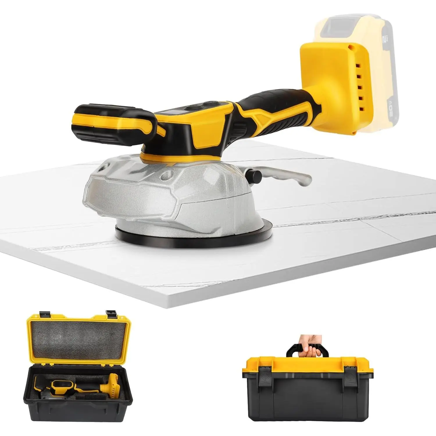 Tile vibration tool for  20V , tile vibration leveling machine with 8 Speed, Suction Cup, Digital Display,Max 25000r/Min, 150W Tile Suction Cup Tool for Floor Wall (Tool only)