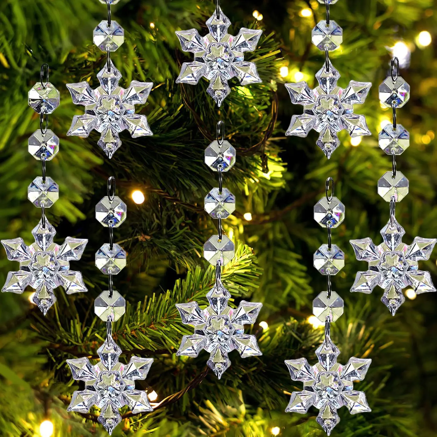 30 Piece Transparent Shiny Crystal Christmas Tree Ornaments, Break-Resistant Ice Stick Snowflakes, Holiday Wedding Decorations