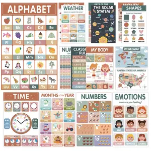 18 Educational Learning Posters Set - Cartoon English Wall Decor Stickers, Multi-Themed Early Education Charts for Kids' Bedroom, Classroom & Preschool, Perfect for Toddler Enlightenment