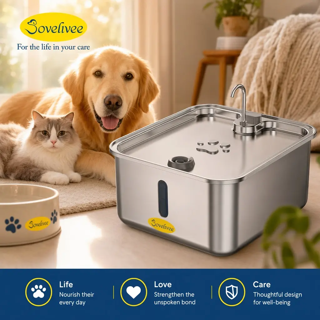 Sovelivee 17L Stainless Steel Pet Water Fountain for Cats & Dogs | Automatic Cat Water Fountain, Large Capacity Water Dispenser for Multiple Pets, Ultra Quiet