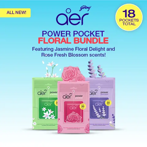 Aer Power Pocket Lightweight Hangable Gel-Based Floral Fragrance Sachets Bundle - Jasmine,Rose,Lavender Scents,3x6(18 Units),Fresh for 30 Days,Simple to Use,Home Fragrance Supplies for Shoe Racks,Recyclable Packaging,Responsible Design