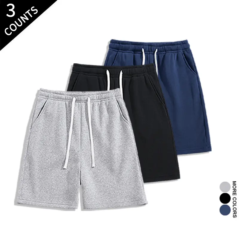 Men's 3 Pack Mid Waist Soft Terry Loose Fit Sweat Shorts, Multi Size Unisex Elastic Drawstring Athletic Gym Loungewear with Side Pockets for Daily Jogging, Travel