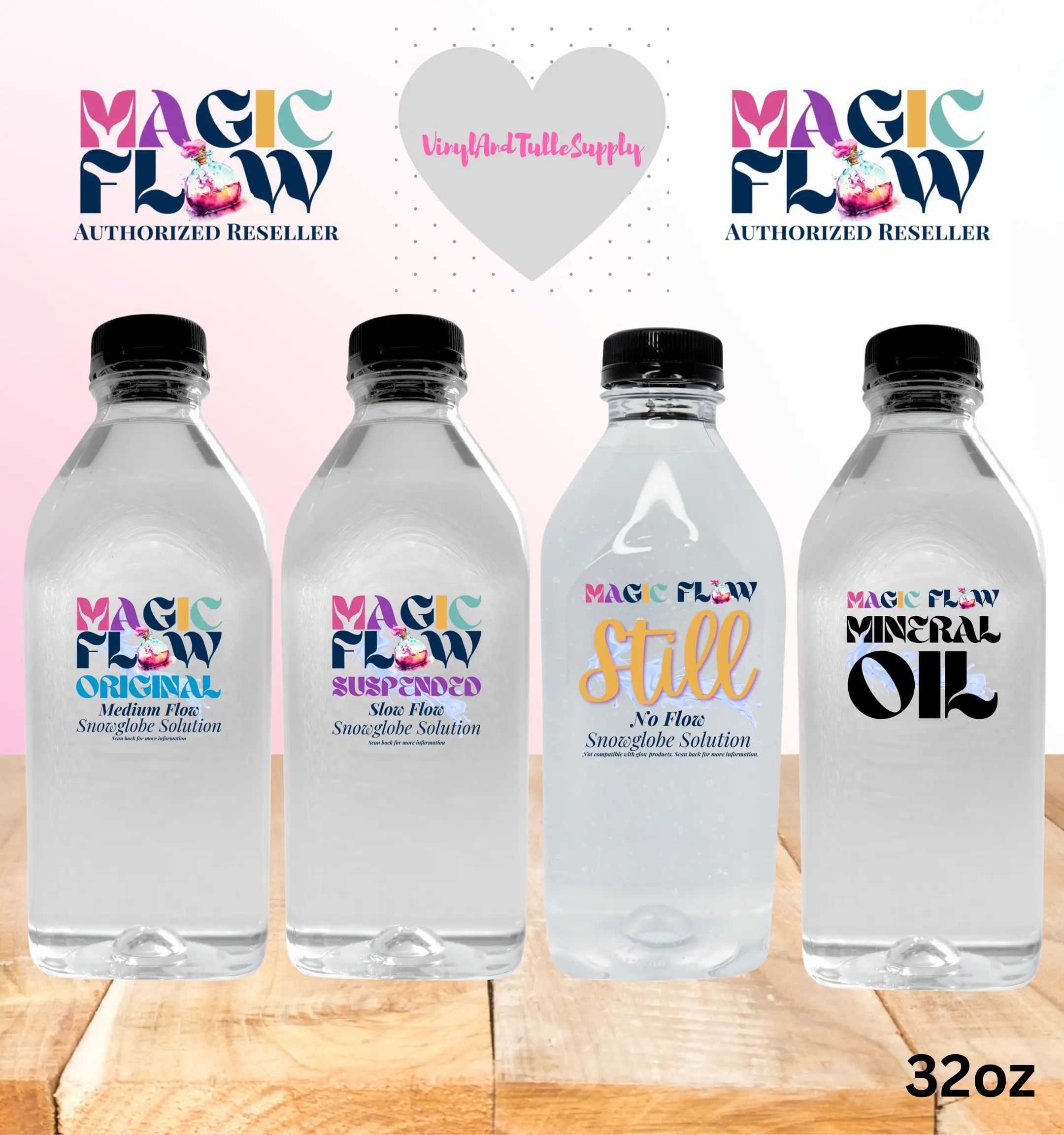 Magic Flow™ Original Premixed Glitter Snow Globe Crafting Solution Bundle - 32oz Water Bottle with Tumbler-Ready Flow, Slow-Set Sparkle Effect Base for Artists