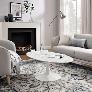 Modway Lippa 48" Oval Artificial Marble Coffee Table in White
