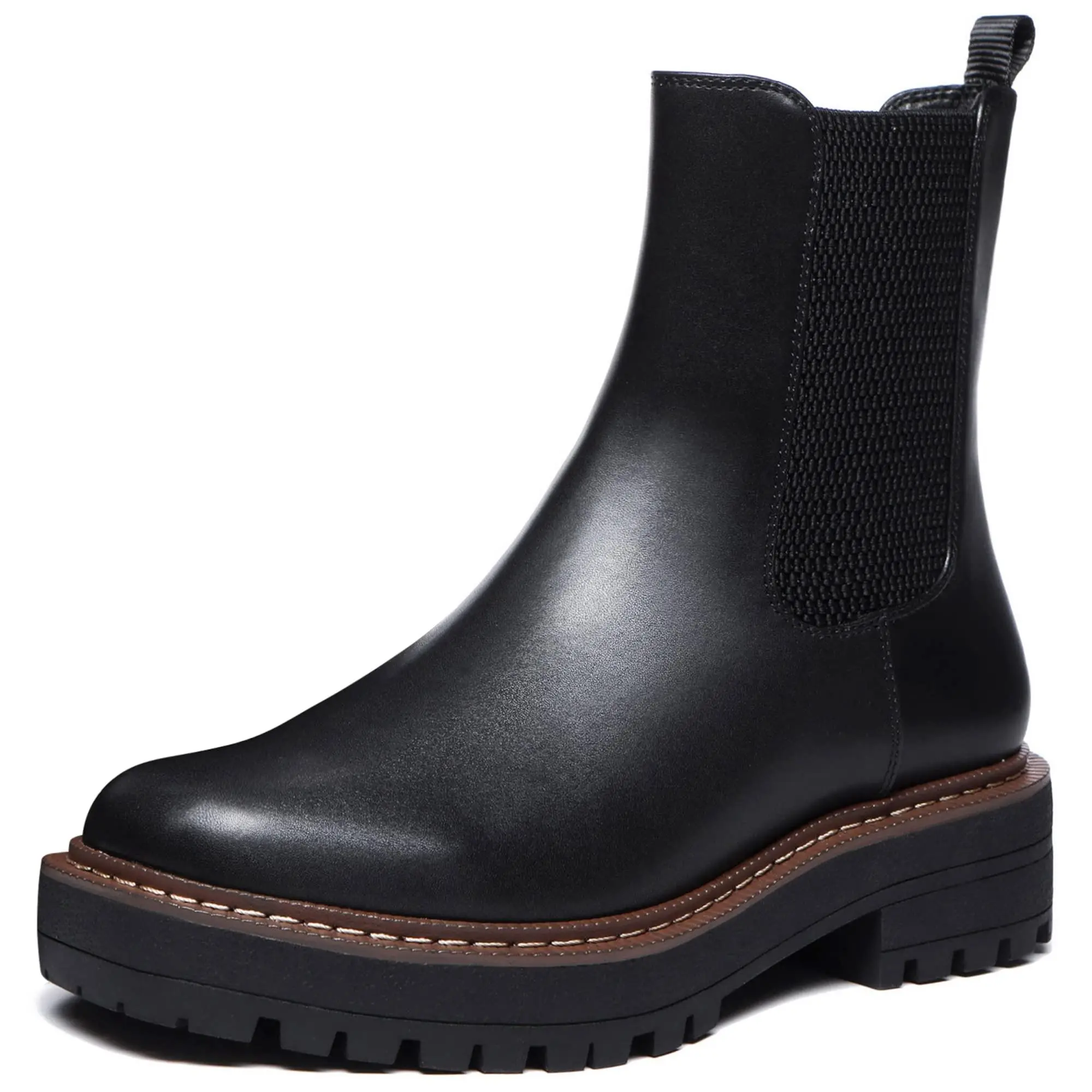 Women's Chelsea Ankle Booties - Platform Slip-On, Chunky Heel, Lug Sole, Leather Shoe