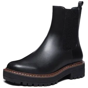 Women's Chelsea Ankle Boots Platform Slip On Chunky Heel Lug Sole Leather Booties