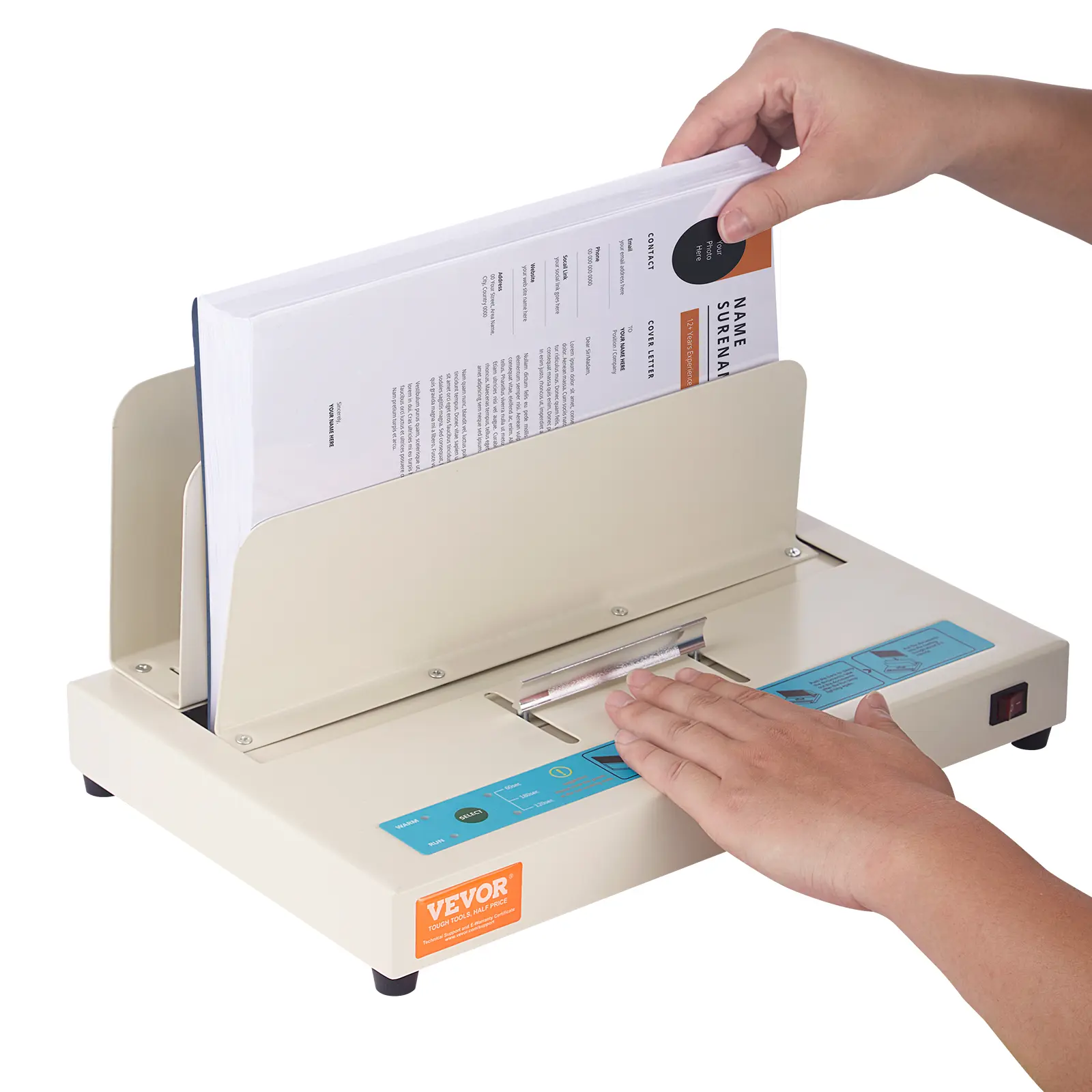 VEVOR Thermal Binding Machine with Manual Clamp, Binding Rail & Auto Power-Off, 500 Sheets/50mm Thickness Capacity, for A3(Short Edge)/A4/A5 Paper, Infrared Detect for DIY Crafts, Book Repairs
