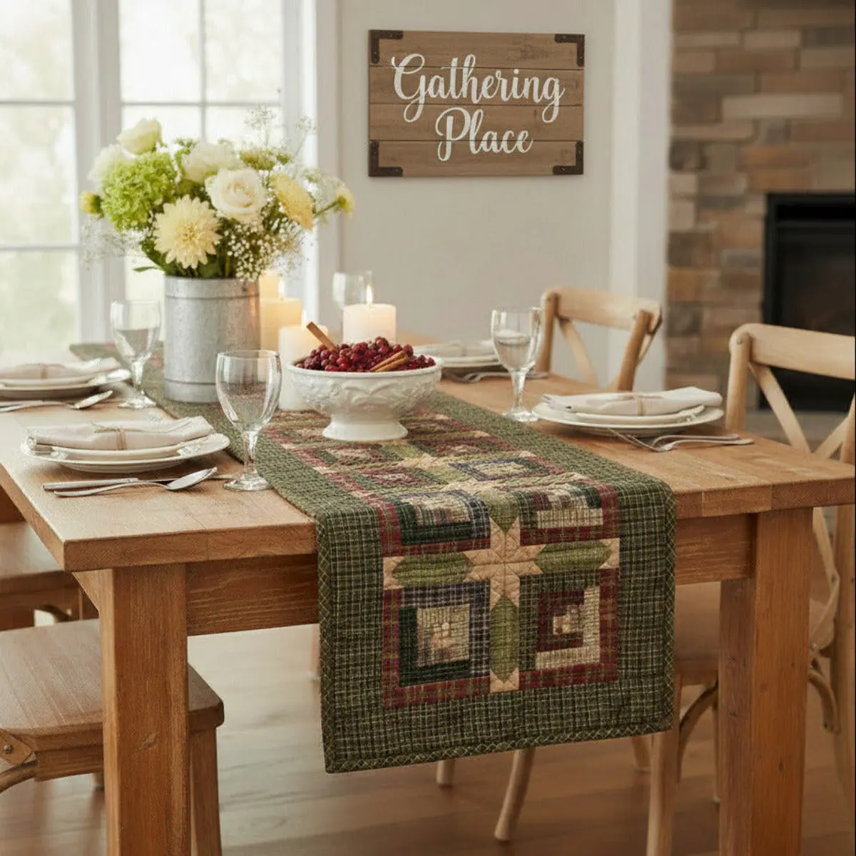 Cabin Hand-Quilting Patchwork Table Runner, Dining Table Decor, Household Textile Kitchen Linen for Home Decoration